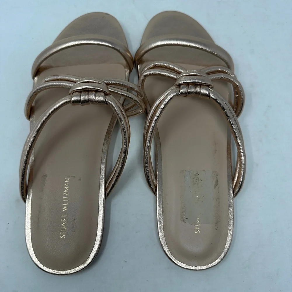 Stuart Weitzman Twist Knot Sandal Womens 8.5 Rose Gold Leather Flats Retail $350